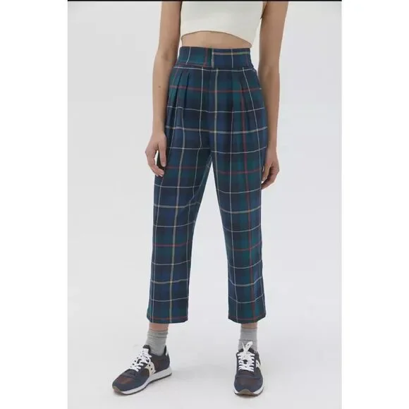 Urban Outfitters Paige Pleated Cropped Straight Leg Trouser- Small- Multicolored - Picture 1 of 10